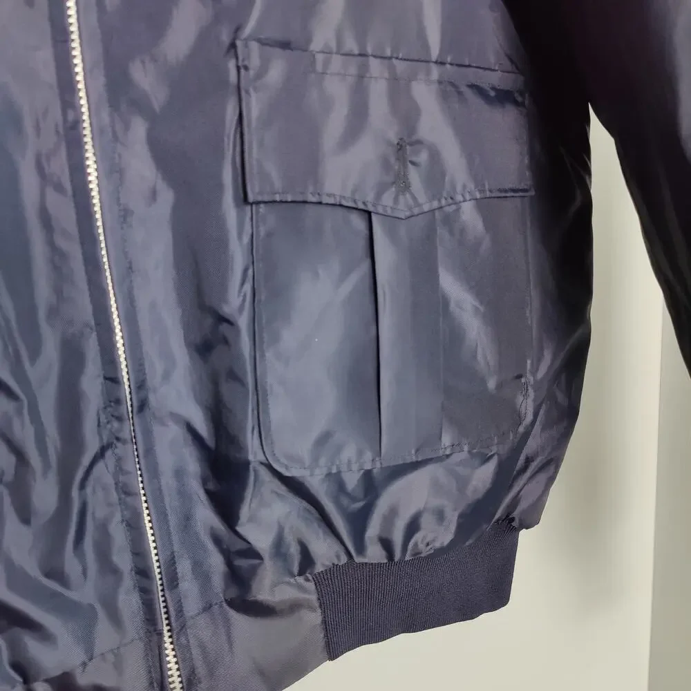 Vintage NWT NOS Galls Sz XL Police Security Bomber Jacket Navy Faux Fur Collar